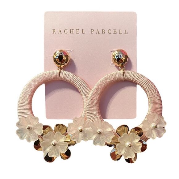 NWT Rachel Parcell Thread Wrapped Hoop Drop In Pink Pearl Gold - Picture 1 of 3
